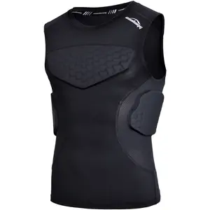 COOLOMG Youth Padded Football Shirt Chest Rib Protector 4-Pad Compression Undershirt Rugby Lacrosse Back Protection