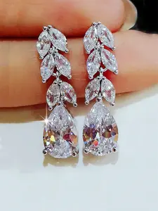 1 Pair Elegant Rhinestone Decorated Bling Dangle Earrings, Drop Earrings for Women for Anniversary Wedding Party, Jewelry Gift