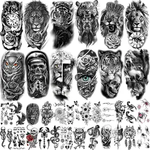 36 Sheets Temporary Tattoos Stickers - 12 Sheets Fake Body Arm Chest Shoulder Tattoos for Men Women with 24 Sheets Tiny Black Waterproof High Quality Show Personality Quick Easy to Apply