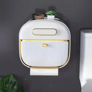 Wall Mounted Tissue Holder, 1 Count Bathroom Tissue Storage Box, Toilet Paper Holder, Waterproof Tissue Storage Rack, Bathroom Accessories, Organizer, Bathroom Decor Supplies