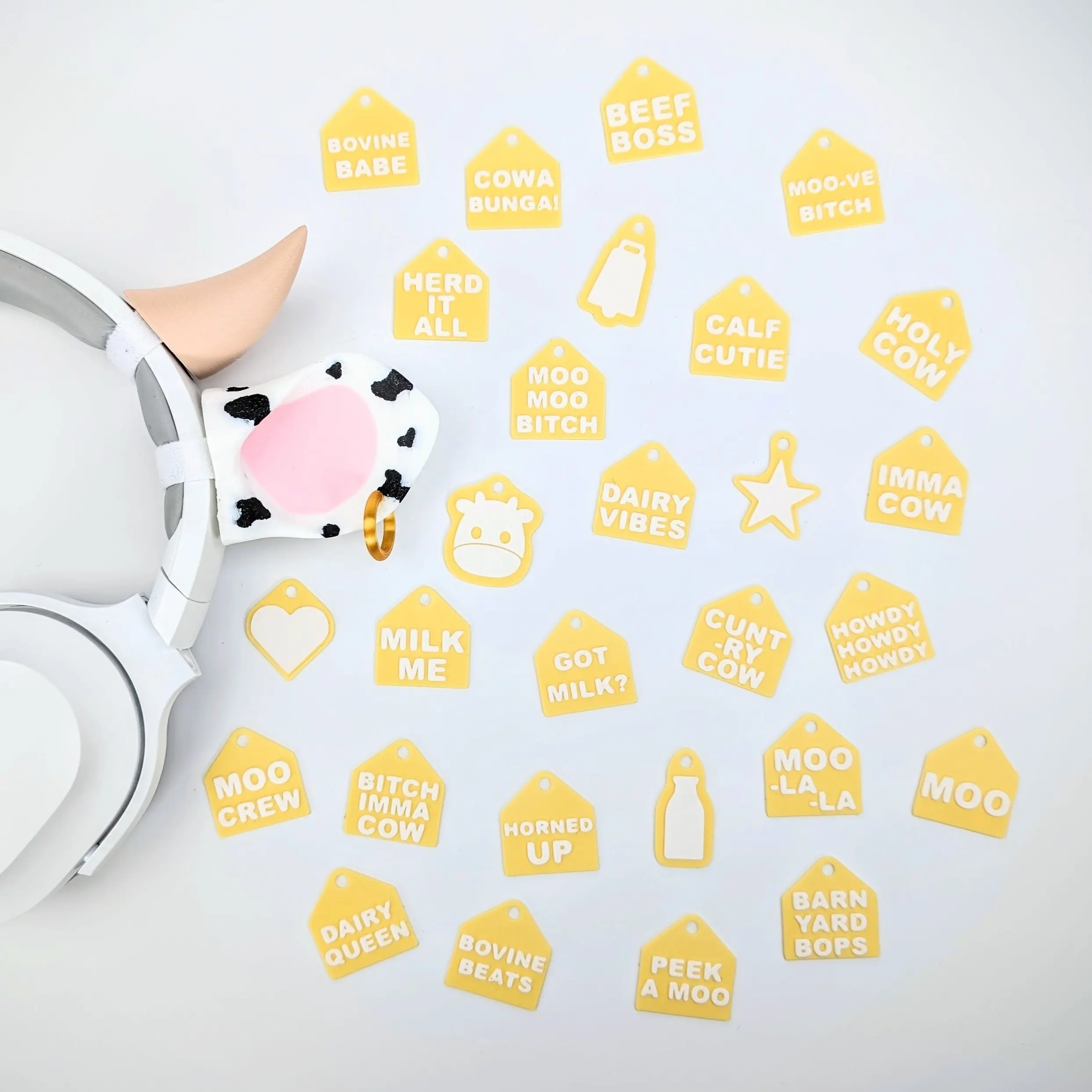 Cow Earrings and Tags Accessory | Cow Ears for Headphones | Headband Cosplay Horn Acessories
