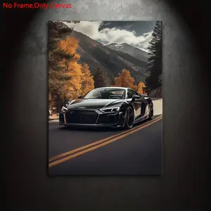 1 piece/set frameless canvas painting print poster, Unframed, classic realistic landscape vehicle art, black sports car Audi R8, gift for supercar lovers, gift for home, dormitory corridor, mural, wall decoration, room decor