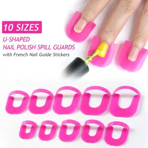 10 Sizes Various Sizes U-Shaped Nail Polish Spill Guards Set with French Nail Guide Stickers, Reusable Precision Nail Polish Protectors for Nail Painting, DIY Home Manicure Tools for Beginners, French Nail Art Supplies, Nail Accessories, Nail Care Kit