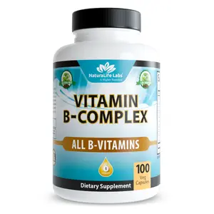 NaturaLife Labs Vitamin B-Complex with Vitamin C – Includes Active B2 (Riboflavin-5-Phosphate), B6 (Pyridoxal-5-Phosphate), B9 (5-MTHF) and B12 (Methylcobalamin); plus B1, B3, B5 and B7 – 100 Capsules