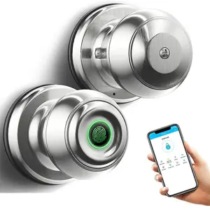 Fingerprint Door Lock, Smart Fingerprint Door Knob with Lock, Biometric Door Locks with App Control & Key, Keyless Thumbprint Entry Door Locks for Bedroom, Front Door, Home, Apartment-Silver/Black