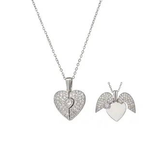 Women's Heart Opening And Closing Necklace Wings Pendant Clavicle Chain Jewelry