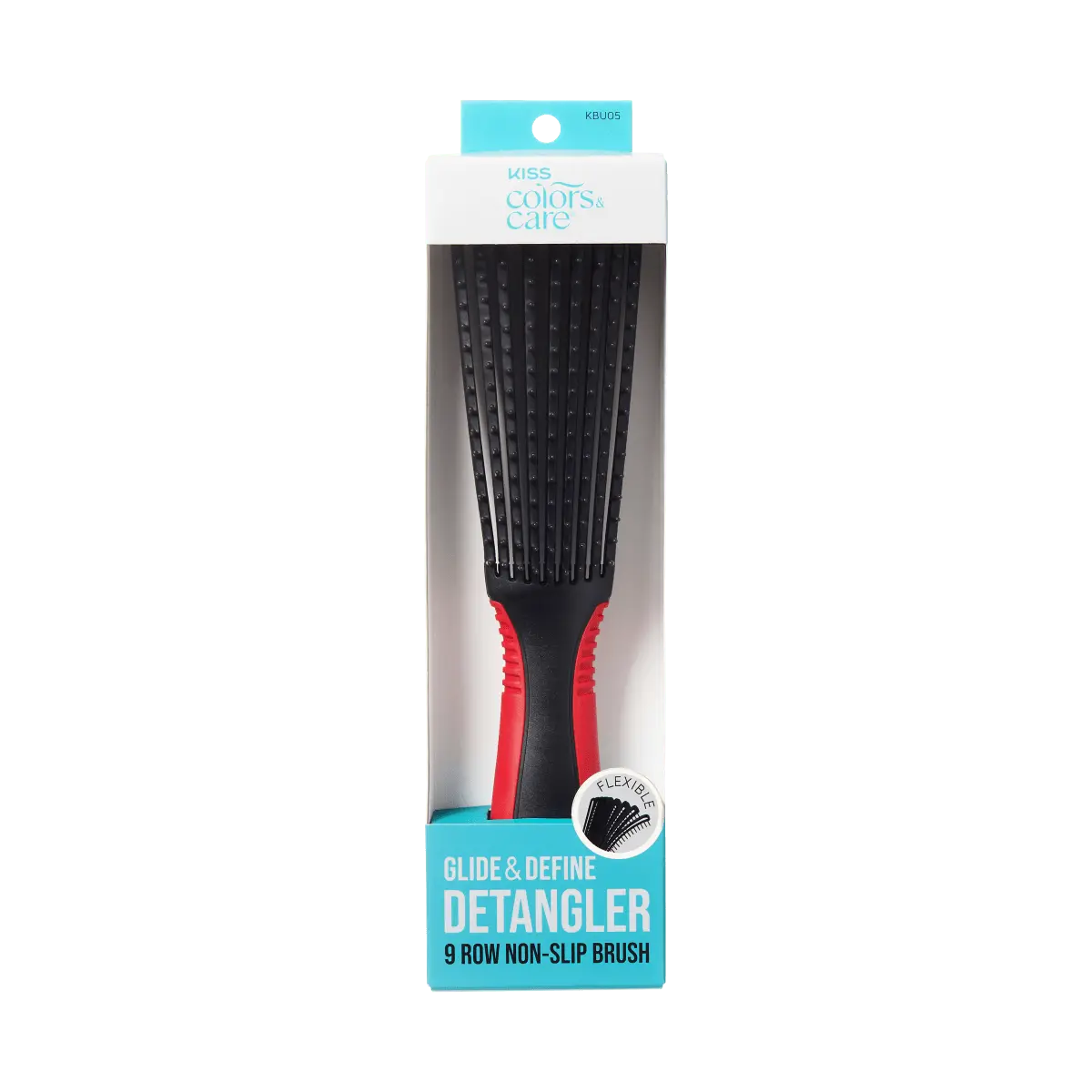 Kiss Colors & Care Glide Detangling Brush - Large Black | Non-Slip, 9 Rows, Detangling Brush, Curl Brush