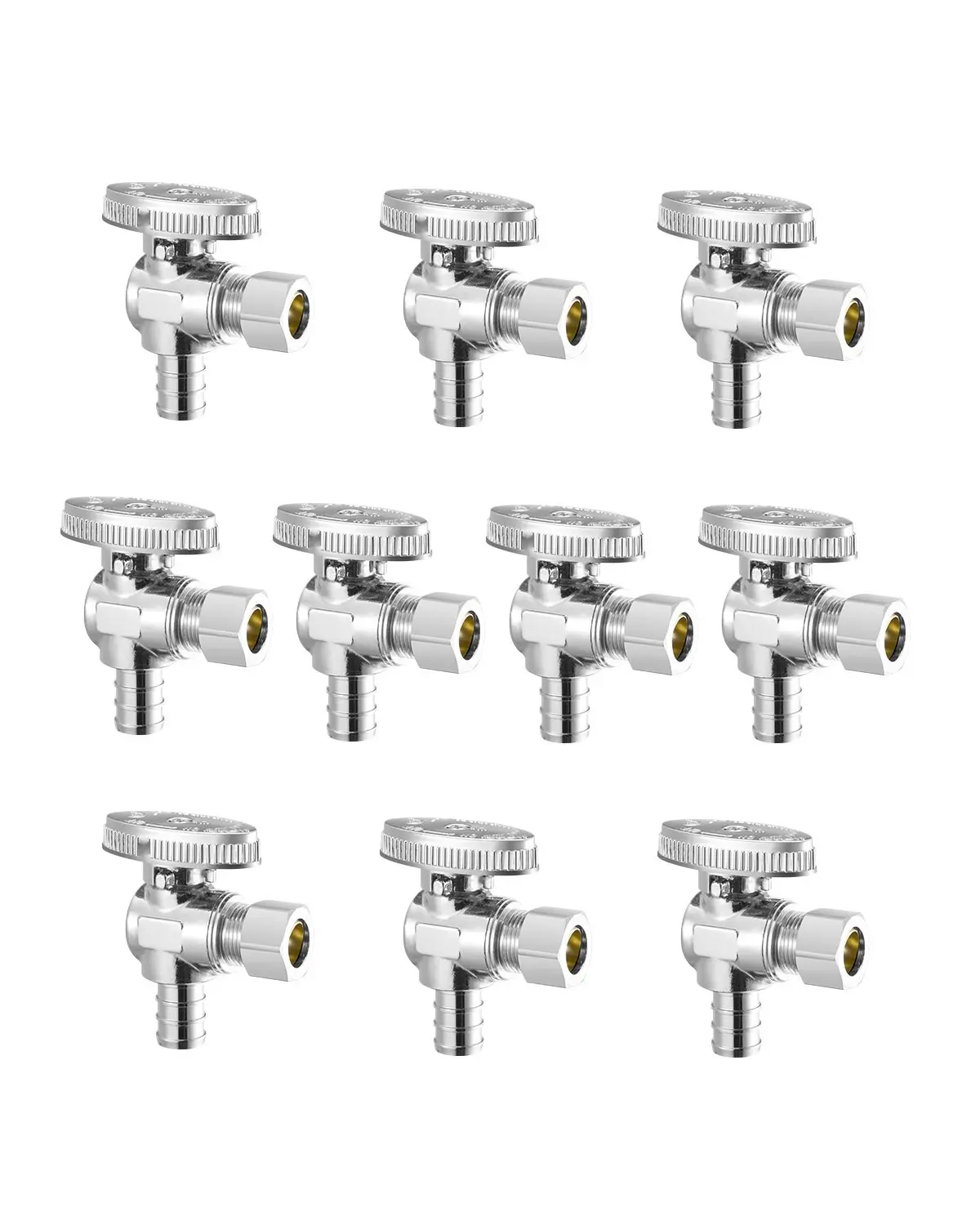 10 Pack Angle Stop Valves - 1/2 Inch PEX to 3/8 Inch OD Compression, Quarter-Turn Shut-Off for Bathroom and Kitchen Supply Lines, Brass Lead-Free Construction, Easy Install, Durable Plumbing Fittings for PEX and Copper