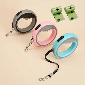 Retractable Dog Leash (98.43 inches, 5.12*5.12 inches), loop-shaped rope design, one-button lock for smooth free length adjustment. Hand ring style pet walking leash, perfect for outdoor walks with small dogs.