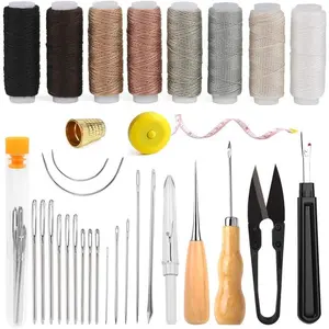 Upholstery Repair Sewing Kit Heavy Duty Sewing Kit with Awl Tools, Seam Ripper, Hand Stitching Needles, Upholstery Thread, Leather Craft Tool Kit for Shoes Sofa Tent Carpet Leather Craft DIY