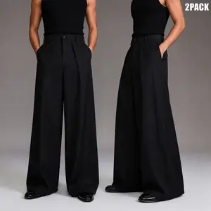 Men's 2 Pack Wide Leg Dress Pants High Waisted Pleated Relaxed Fit Trousers for Office Commute Formal Events Smart Casual Daily Wear Lightweight Wrinkle Resistant Deep Side Pockets Modern Draped Business Casual Slacks Set