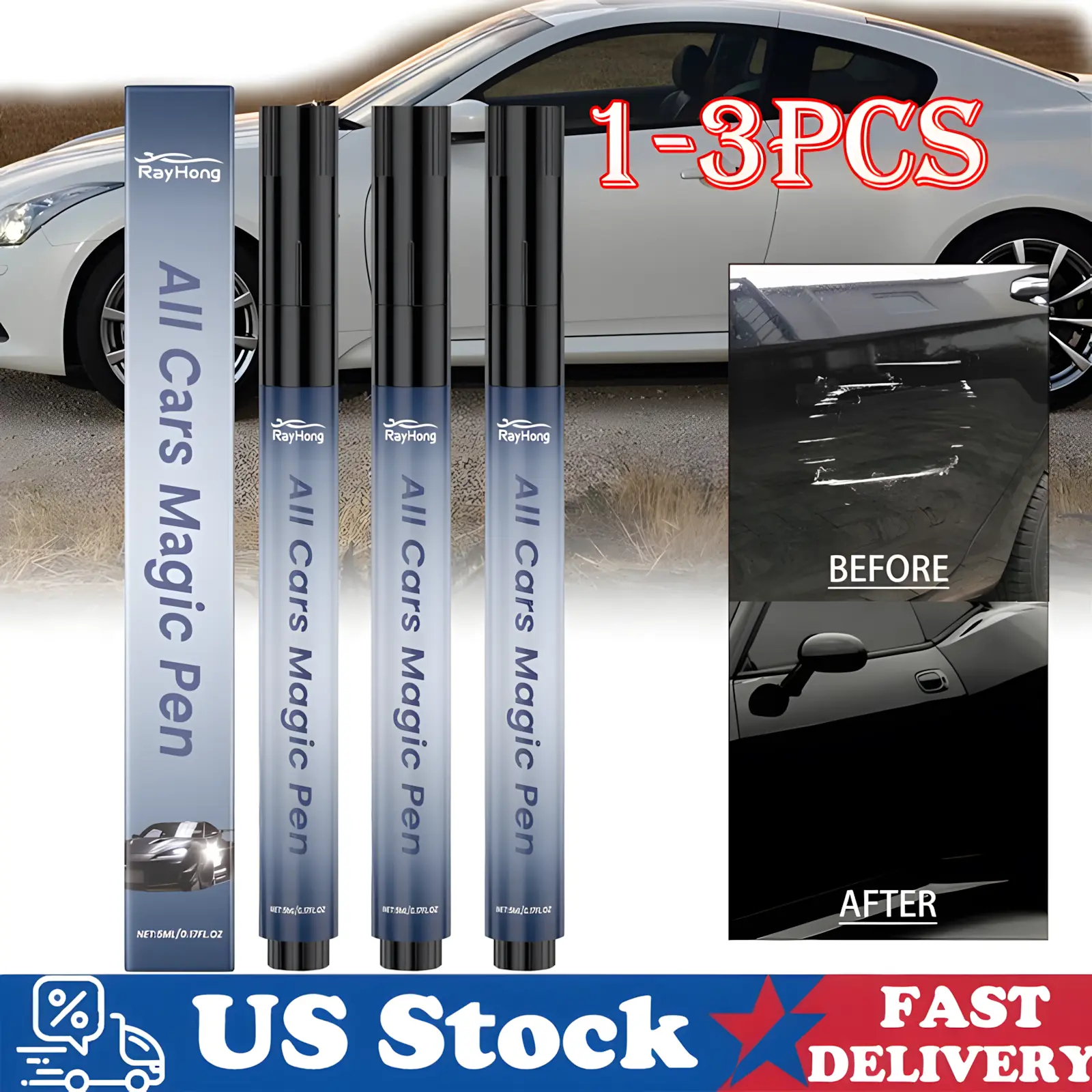 Magic Car Scratch Removal Pen - Auto Paint Touch-Up Tool for Quick Scratch Repair and Restore Clarity, Car Essentials, Car Accessories