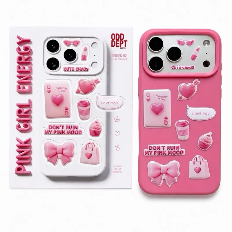 Odd Dept: Pink Girl Energy 3D Phone Sticker Pack – Cute Glossy Stickers for iPhone, Kindle, Laptop & Water Bottle (11 PCS) Android Durable