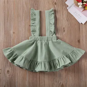 Baby Girls Ruffle Suspender Skirt Cute Solid Color Sleeveless Backless Dress for All Year Round