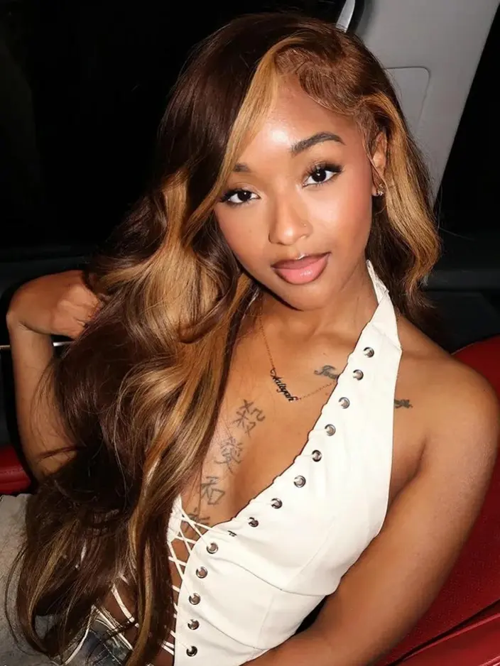 Megalook 13x6 Three-Go Chocolate Brown Skunk Stripe Glueless Wig Body Wave With Drawstring 100% Human Hair Wig