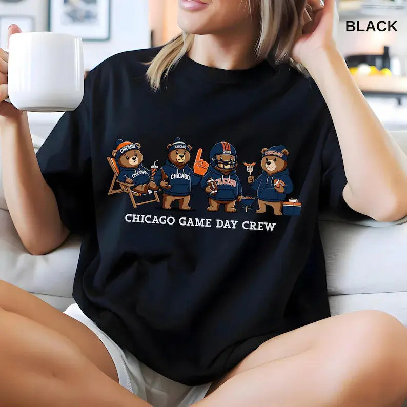 100% Cotton Unsiex Cute Chicago Football T-Shirt, Trendy Game Day 4 Bear T-Shirt, Football Fan Sports Gift, Unisex Tee For Men, Women