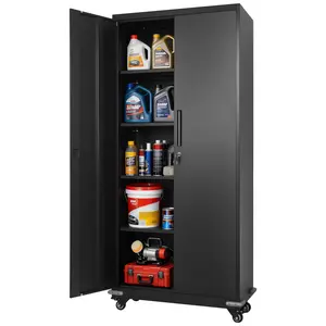 【Father's Day Gift】VEVOR All Steel Storage Cabinet, 72.6 in Rolling 5-Shelf Lockable Tool Cabinet with 4 Adjustable Multi-Compartment Shelves, 2 Magnetic Doors & 2 Keys for Garage, Office, 5-Shelf Cabinets, Adjustable Multi-Compartment Cabinets