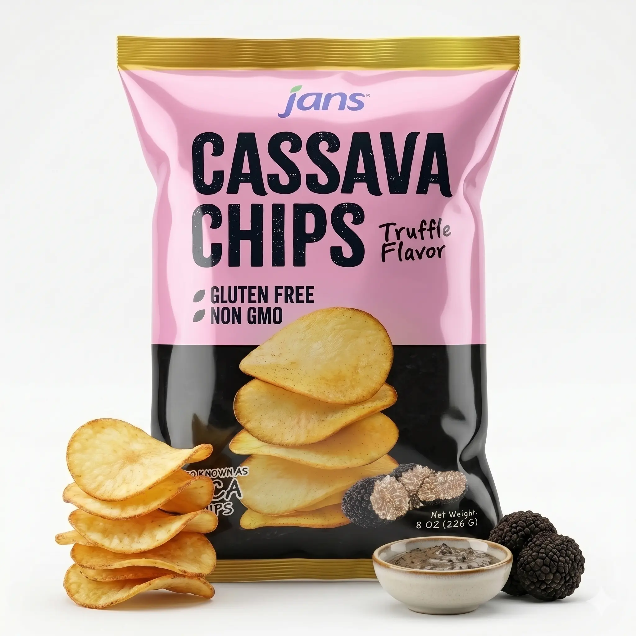Jans Cassava Chips, Truffle Flavor 8 oz – Gluten Free – Non GMO