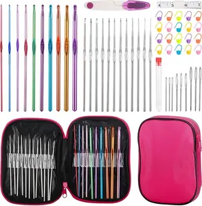 MECHEER 54 Pcs Crochet Needles Set with Storage Case Ergonomic Knitting Hooks Stitch Marker DIY Hand Knitting Craft Art Tools for Beginners