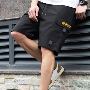 Men's solid-color work shorts - lightweight elastic waist with multiple pockets, made of breathable polyester fiber, suitable for outdoor activities such as golf, tennis and casual wear (available in various colors)