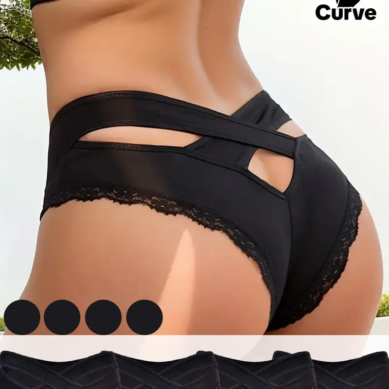 【Plus Size】 Solid Color Panty, High Cut Panty, Women's Plus Size Knicker, Fitted Knickers, Soft Comfy Breathable Panties Set for Daily Wear, Women's Underwear for All Seasons, Fashion Breathable Underwear, Everyday Wear Panties