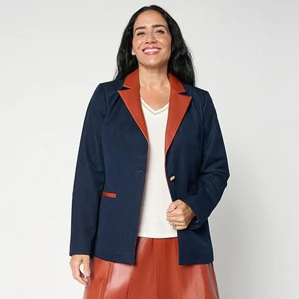 G by Giuliana Denim and Faux Leather Blazer