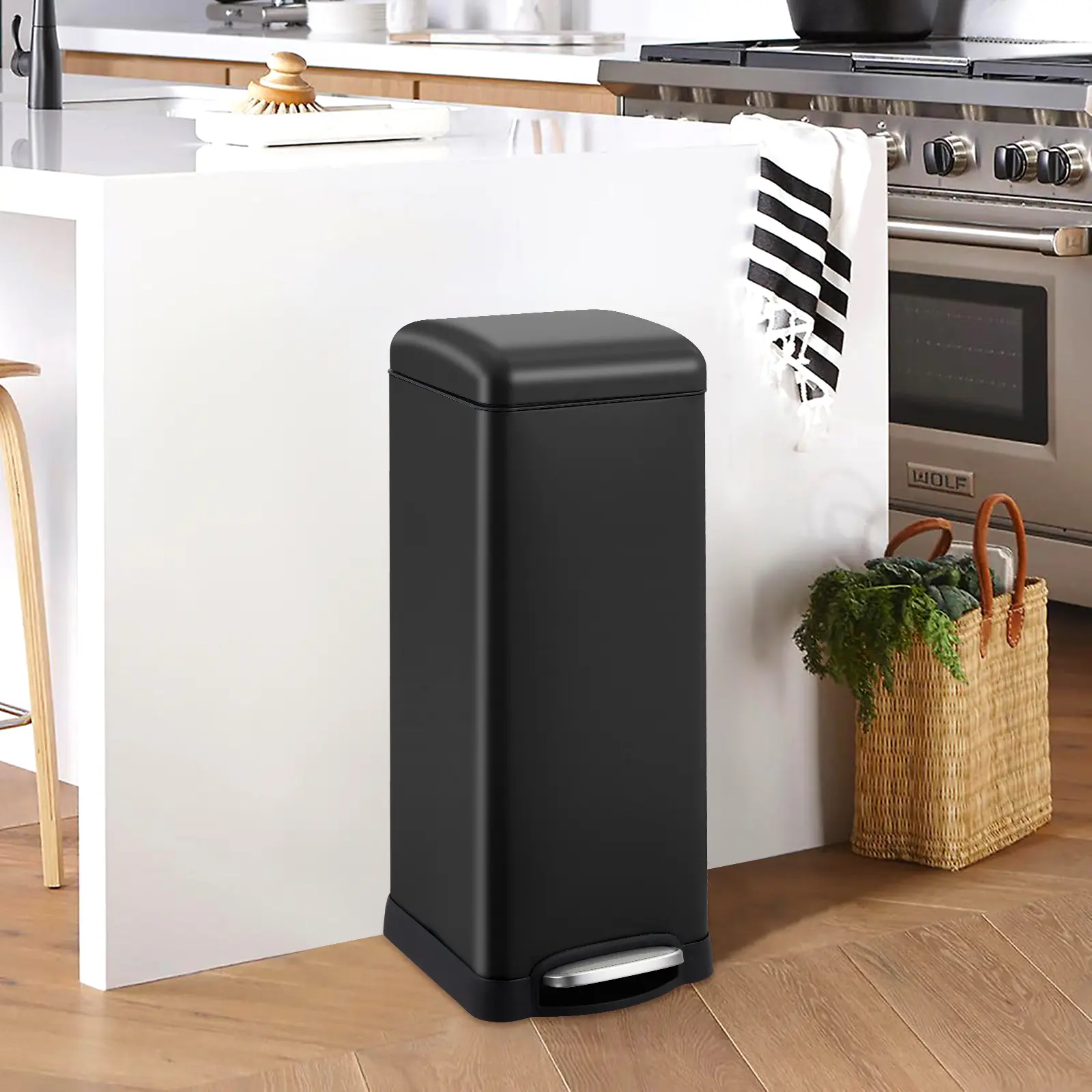 8 Gal Slim Stainless Steel Step-On Trash Can - Soft-Close Lid, Removable Inner Wastebasket, Fingerprint-Resistant Surface, Hands-Free Garbage Bin, Trash Cans for Kitchen, Home Organizer for Office Use