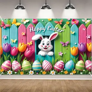 Easter Banner Made of Polyester Material, Vivid Bunny & Egg Theme Background, Perfect for Party Supplies, Gift Displays, Room & Garden Decorations, Party Decorations Banners