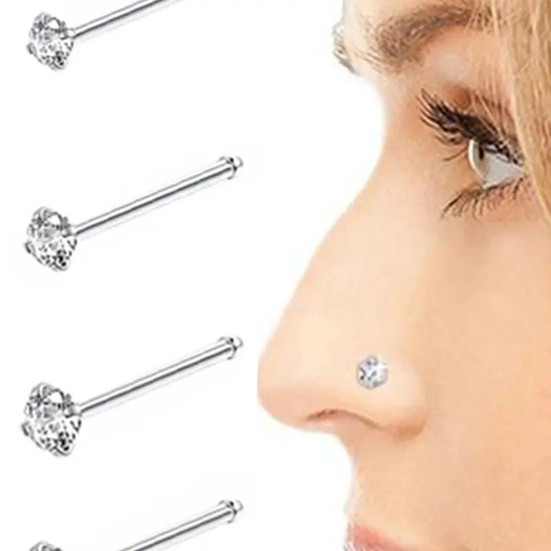 4pcs Unisex Elegant Rhinestone Decorated Nose Ring, Casual Trendy Nose Ring, Fashionable Body Jewelry, Nose Piercing Jewelry for Women & Men for Daily & Party Decoration, Nose Rings Set