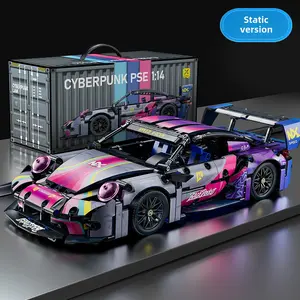 Colorful 911 Sports Car Model Kit – 1155 Pieces, Dual Motor, 2.4G Remote, LED Lights & Acrylic Display Case | Ultimate Gift for Car Enthusiasts Perfect Holiday Gift