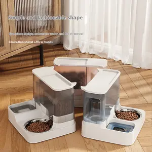 Automatic Cat Feeder & Water Dispenser Gentleman Gray Ceramic Dual Function Pet Bowl for Cats and Dogs Easy Clean Dual-Use Station