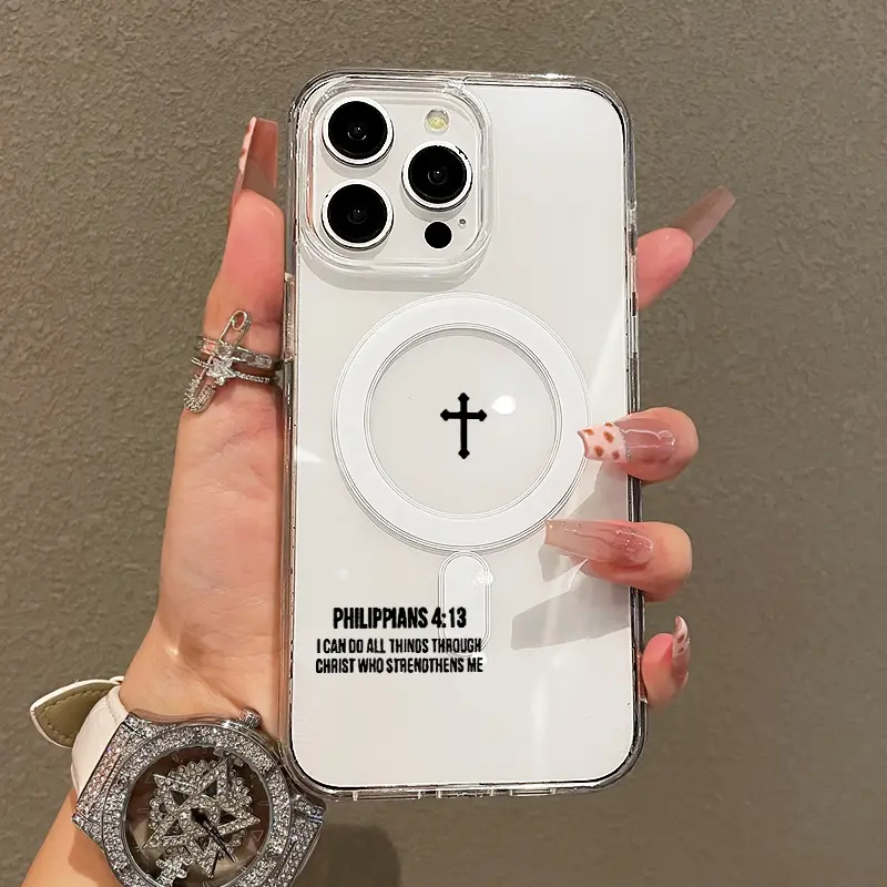Magnetic Smartphone Case for iPhone 11/12/13/14/15/16/17 Pro Max, Cross & Bible Verse Design, Ultra Slim, MagSafe Support, Shockproof, Playful Fun Style, Handheld Cellphone Devices Protection, Casing
