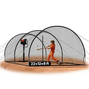 VEVOR Baseball Batting Cage, 22.2 x 12.1 x 7.9 FT Freestanding Portable Batting Cage, Hitting Cages with 4-Ply Knotless Polyester & Pitching Machine Opening, Battings Cages Netting for Indoor Outdoor