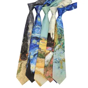 New Fashion Oil Painting Neck Ties For Men Star Moon Retro Fun 8cm Wide Slim Necktie Accessories Daily Wear Wedding Party Gifts