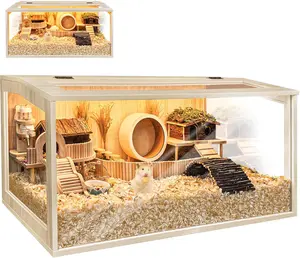 PROLEE Wood Roof Hamster Cage Chewproof, 40"L x 20"W x 20"H Inches, 800 sq.in Large Hamster Cages and Habitats, Openable Top with Acrylic Sheets Solid Built, Access for Hamster Gerbil Mouse