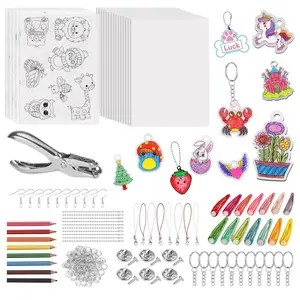 Shrinking Art Sheets Set, 148 PCS Shrinky Art Keychain Set with 20 Pcs Shrinky Paper Sheet, Hole Punch, Colorful Pencils, Keychains, DIY Ornaments and Ring Keychains