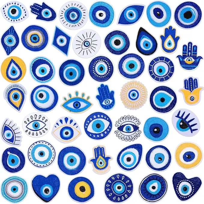48 Pcs Evil Eye Embroidery Patches Hamsa Hand Heart Moon Sew on/Iron on Embroidered Applique Repair Patch DIY Craft Accessories Gifts for Clothing Jacket Jeans Backpack Hat (Dark Color)