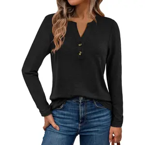 Womens Long Sleeve Shirts Business Casual Outfits Dressy Tops Blouses Henley V Neck Fall Clothes