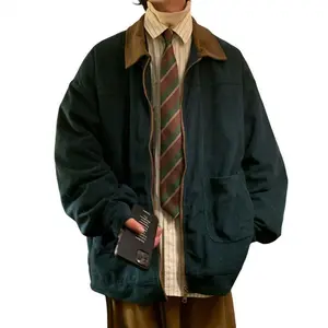 Corduroy Men Jacket American Style Vintage Jacket Windbreakers Zipper Coats Autumn Loose Cargo Outwear Can be used with raincoat