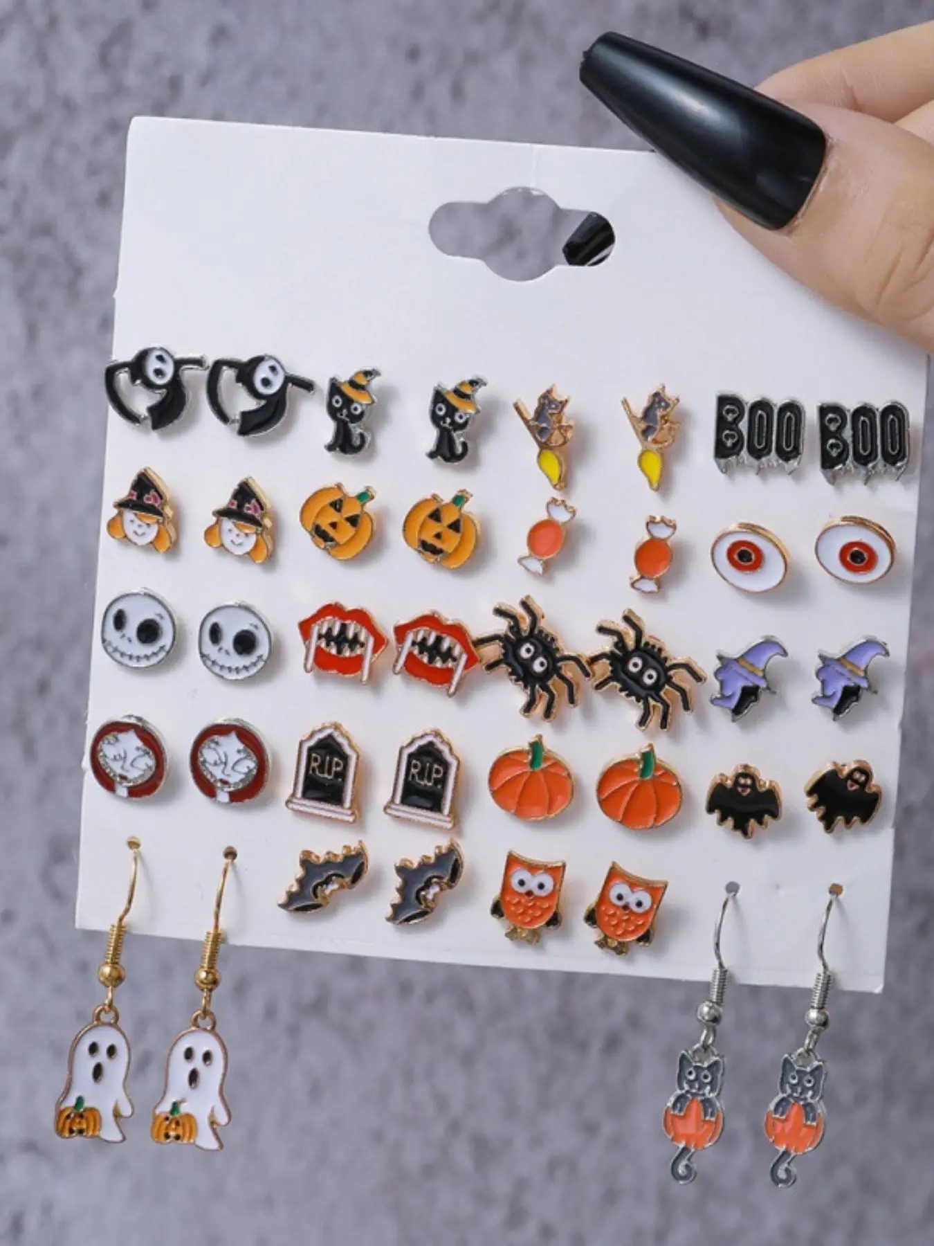 Halloween Spider Eye Earrings Jewelry Set, 20 Pairs Cartoon Fun Ear Studs, Pumpkin Ghost Design, Perfect for Party Gifts & Pranks