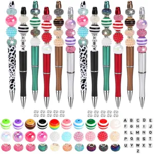 202pcs Beadable Pen Making Kit, 12pcs Beadable Pens with 104 Alphabet Beads, 36 Colorful Beads & 50 Diamond Spacers, DIY Beaded Pen Supplies, Craft Kit, Writing Pens, Personalized Pen, Office Gifts for Women