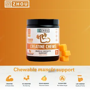 Zhou Creatine Chews for Active Adults – 5 g Creatine Monohydrate Chewable Supplement with Vitamin B12 for Workout Performance, Pink Lemonade & Peach Mango Flavor