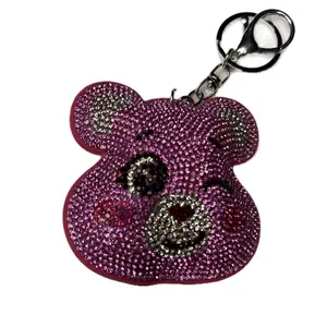 Pink Adorable Face Keychain & Bag Charm - Sparkling Rhinestones, Silver Metal Secure Clasp, Stylish Accessory
