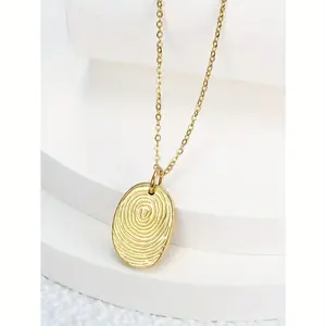 Golden Fingerprint Oval Pendant Necklace for Women Unique Style Commemorative Significance Daily Wear Artistic Atmosphere Design
