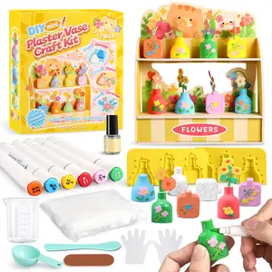 Mould & Paint Vase DIY Plaster Art Kit, Gifts for Kids , Handcrafted plaster vase for School Classroom Class Party Favor ,Mess-Free Mini Plaster Vase Painting Craft Kit for Kids – DIY Arts & Crafts Set with Vase Moulds, Paints, EVA Flowers & Display Stand