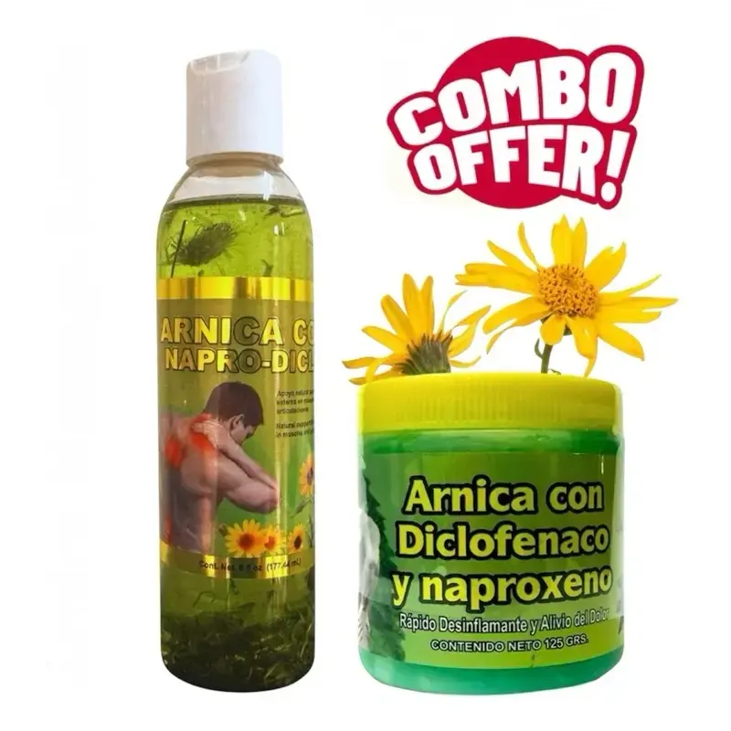 2 Pack Aceite de Arnica con Diclo y Napro & Gel Arnica Diclofenaco Naproxeno Body Oil Premium Natural 30 ML. Massage Oil Masaje Body Care Oil Treatment Oil Body Care Oil