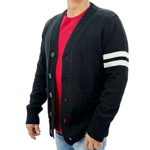 Hip Hop 50's Shop - Black Mens 1950s Letterman Cardigan Sweater Classic Fashion Menswear Retro vintage wardrobe