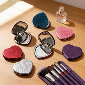 Heart-Shaped Mini Folding Mirror, Double-Sided Makeup Mirror for Travel, Cute Powder Coated Design for Daily Use, Creative Gift Idea for Women on Valentine's Day, Birthdays and Weddings