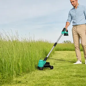 20V Wireless String Trimmer & Edger – 12-Inch, Wheels, Line Feed, 2 x 2.0Ah Batteries, Fast Charger, 8 Spool Lines – Versatile Weed Wacker for Lawn & Garden, Black - Lake Blue 3262c