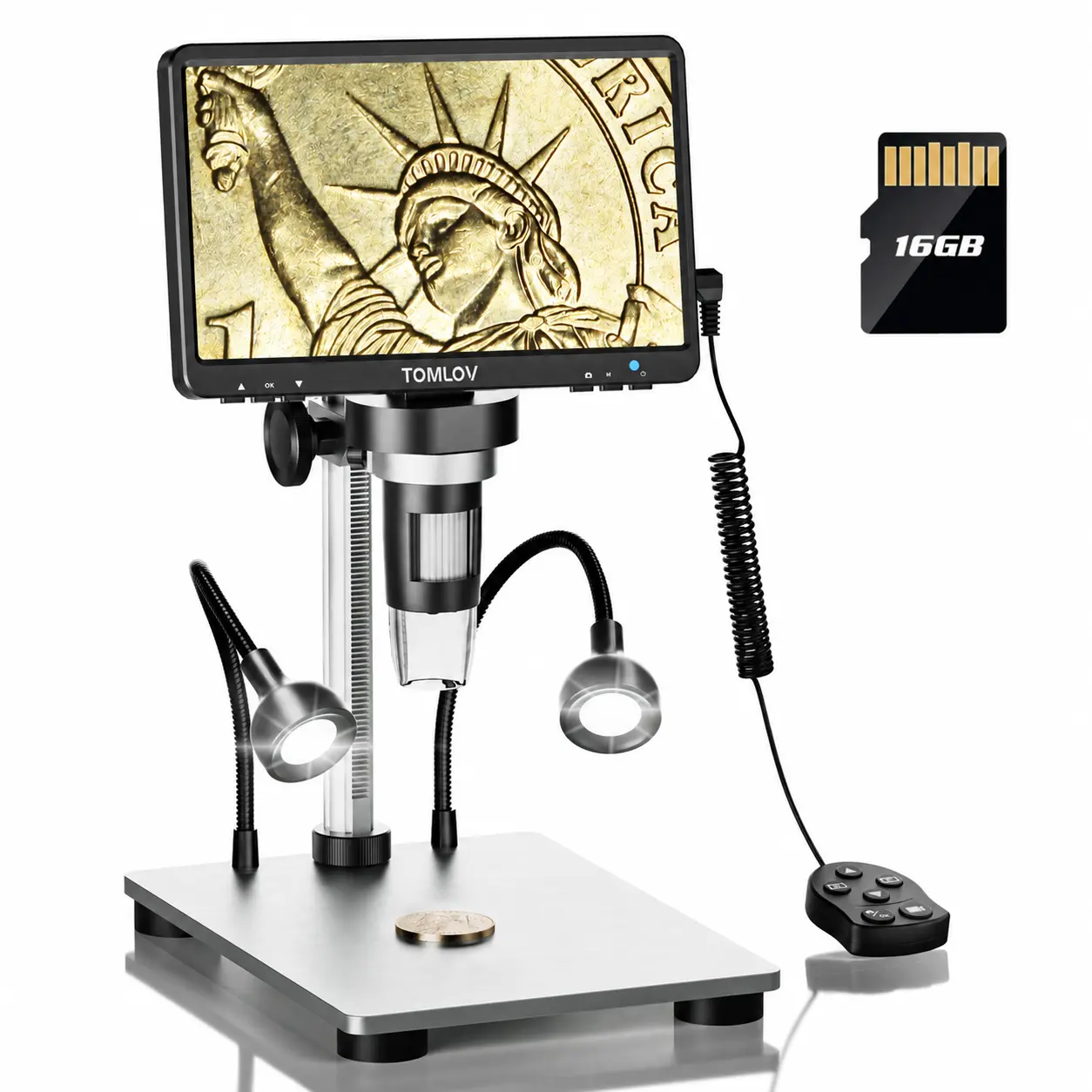 TOMLOV DM9 USB Digital Microscope - 7" LCD, 12MP, 1200X Magnification, 1080P, Ultra-Precise Focusing, 32GB, Visual Learning Tool, Teaching & School Supplies for Stamps, Soldering, Adult PC View